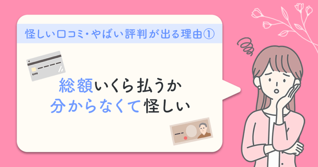 怪しい口コミ・やばい評判が出る理由①：総額いくら払うか分からなくて怪しい